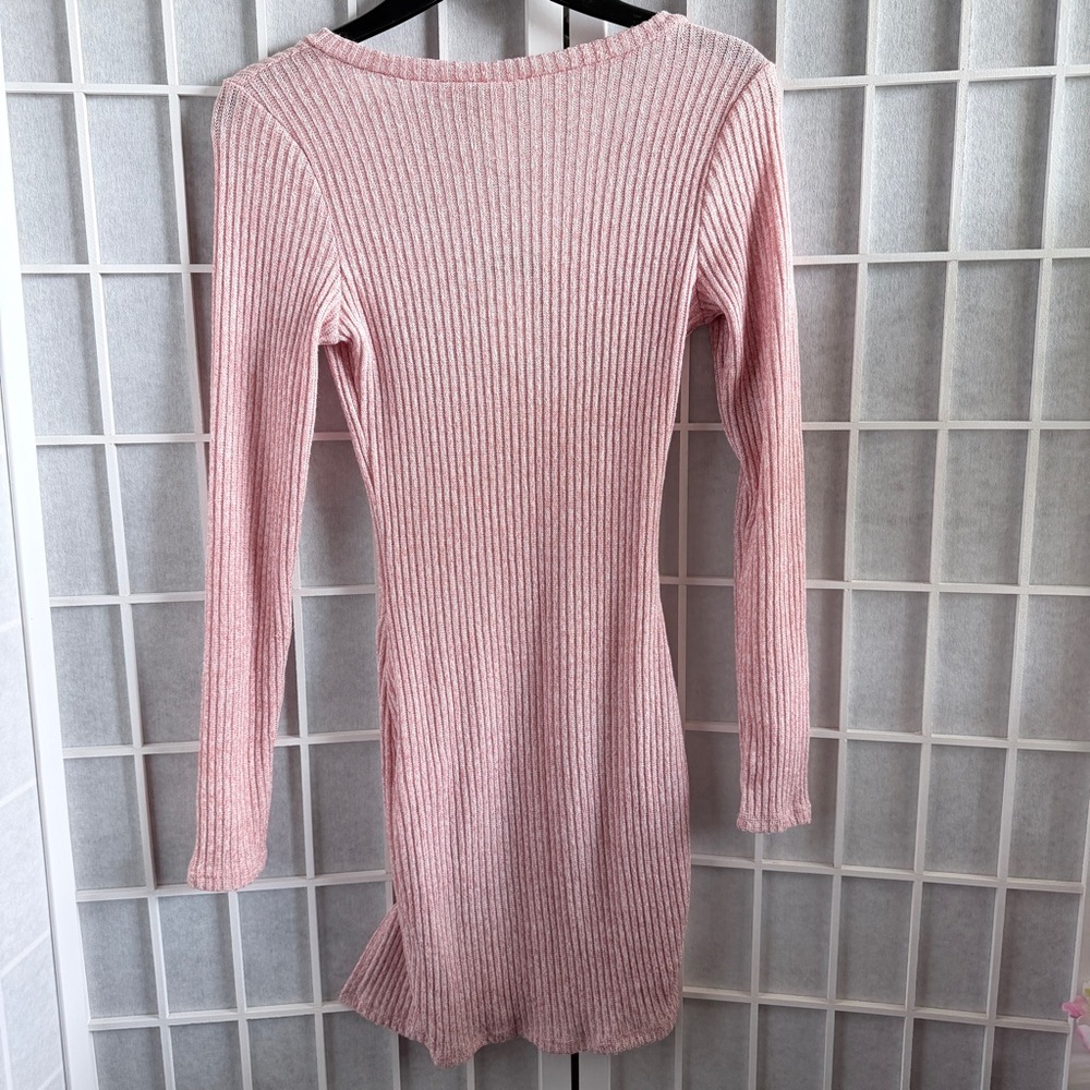 Pink Ribbed Knit V-Neck Dress/tunic - Picture 4 of 4
